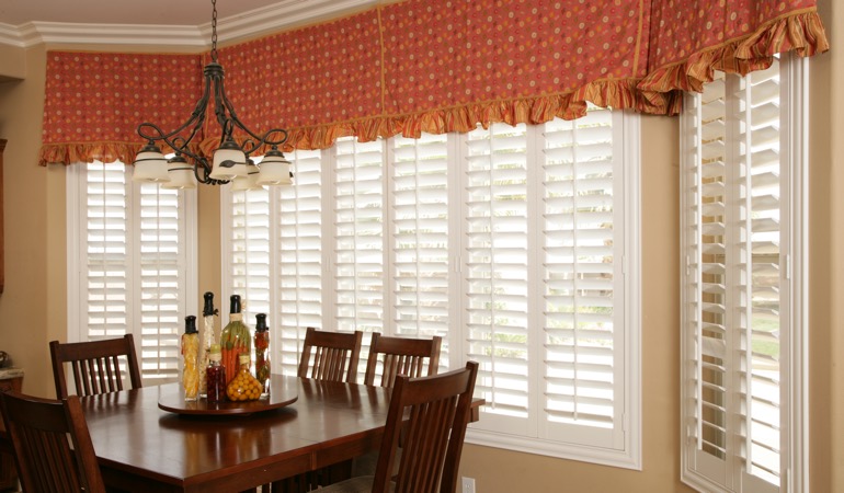 White shutters in Raleigh dining room.